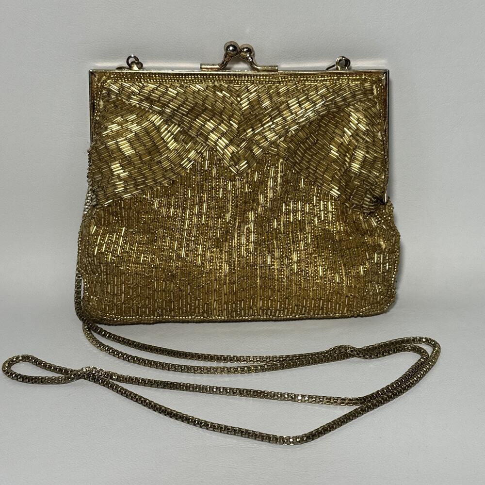 Vintage Magid Gold Ladies Evening Purse Beaded Metal frame Gold Chain Strap